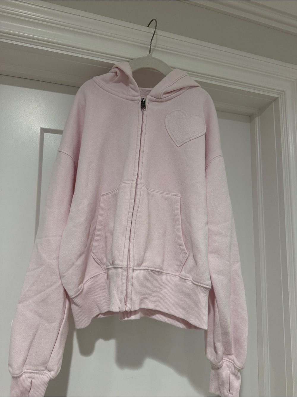 abercrombie kids Light Pink Zip-Up Hoodie with Heart Patch